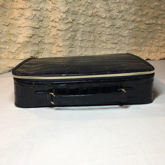 Estee Lauder Navy Blue Faux Crocodile Leather Cosmetic Zip Train Travel Case Bag - Picture 3 of 16
